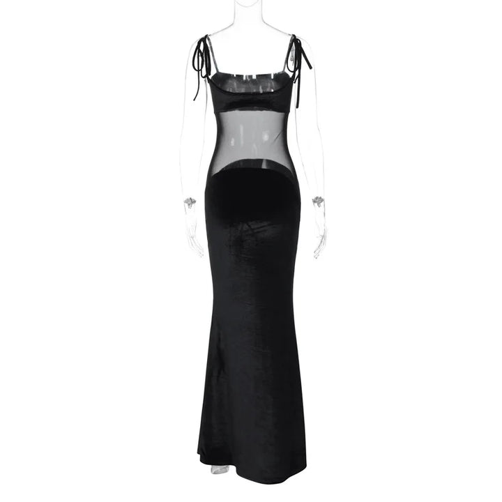 Elegant Maxi Evening Dress with Partial Sheer - Elinor