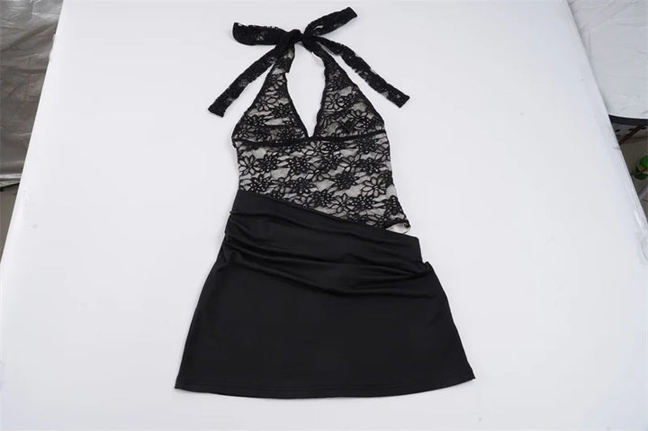 Mini pleated dress with lace bodysuit design - LISS