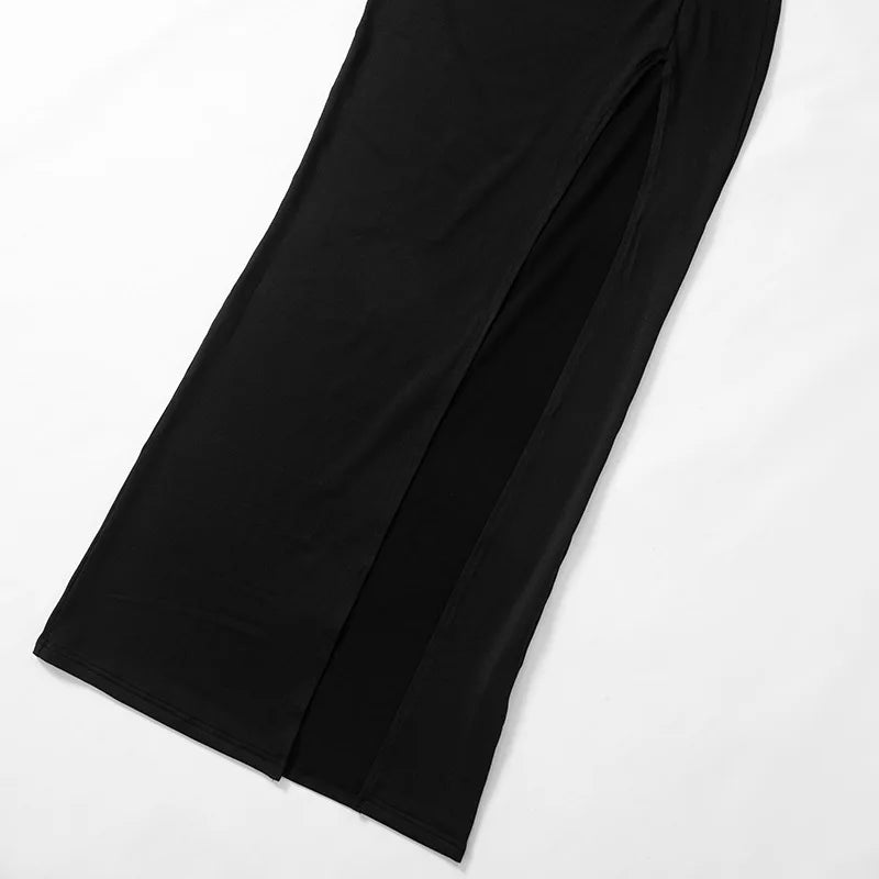 Maxi evening turtleneck dress with deep slit and cutout design - Elai
