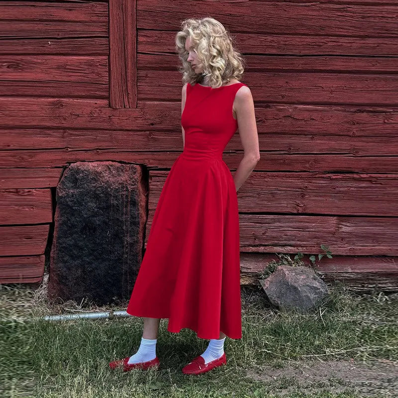 Midi open back dress in A-line cut - Heidi