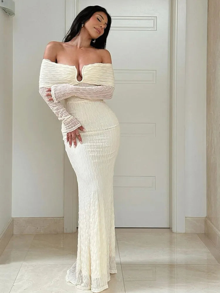 Off-shoulder maxi dress with printed fabric - Aida