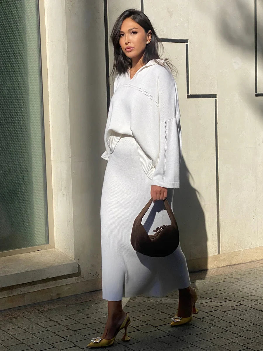 Loose two-piece knitted set maxi skirt and top - Shilav