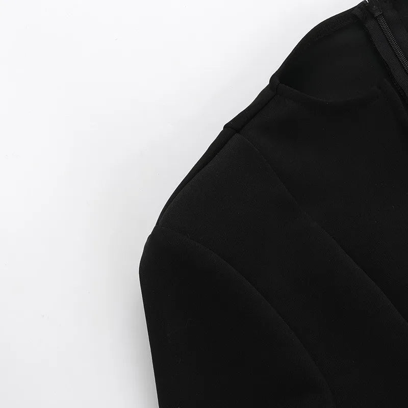 A-Line Mini Dress with Deep Neckline and Pocket Details - Bianca