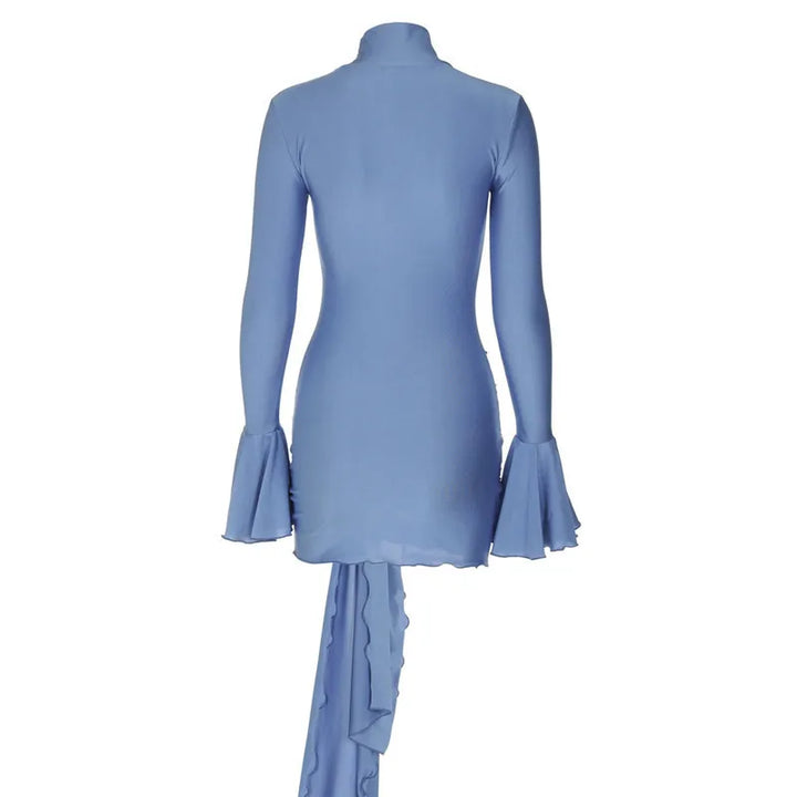 Turtleneck mini dress with bell sleeves and ruffle detail - Jenna