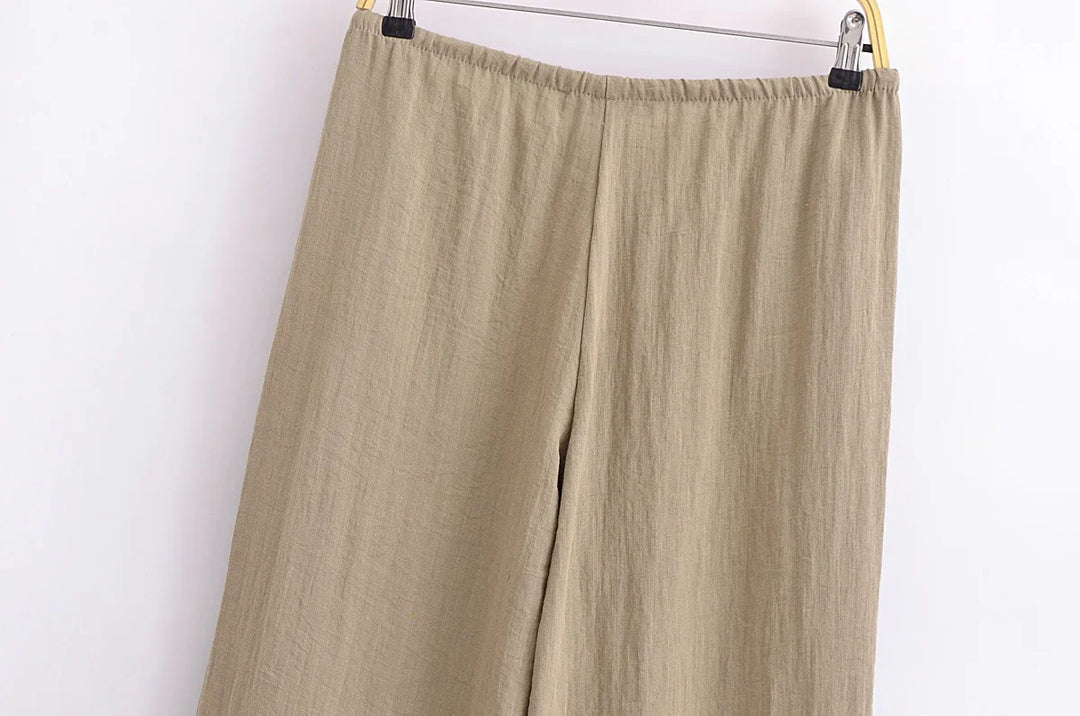 Two-Piece Linen Suit with Tie Shirt and Long Pants - Ava