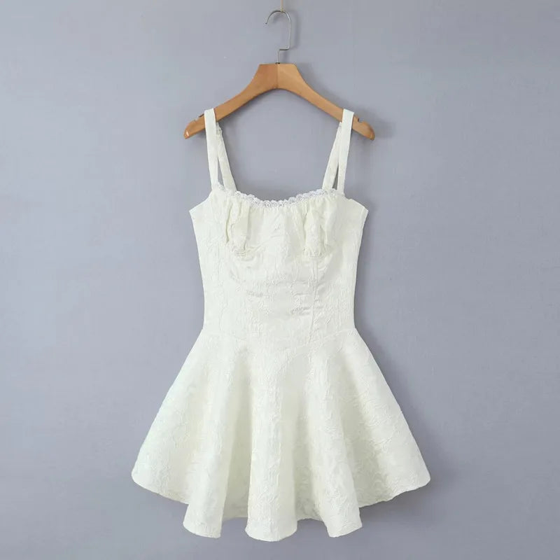 Mini Dress with Floral Embroidery and Lace Detail - Blanca