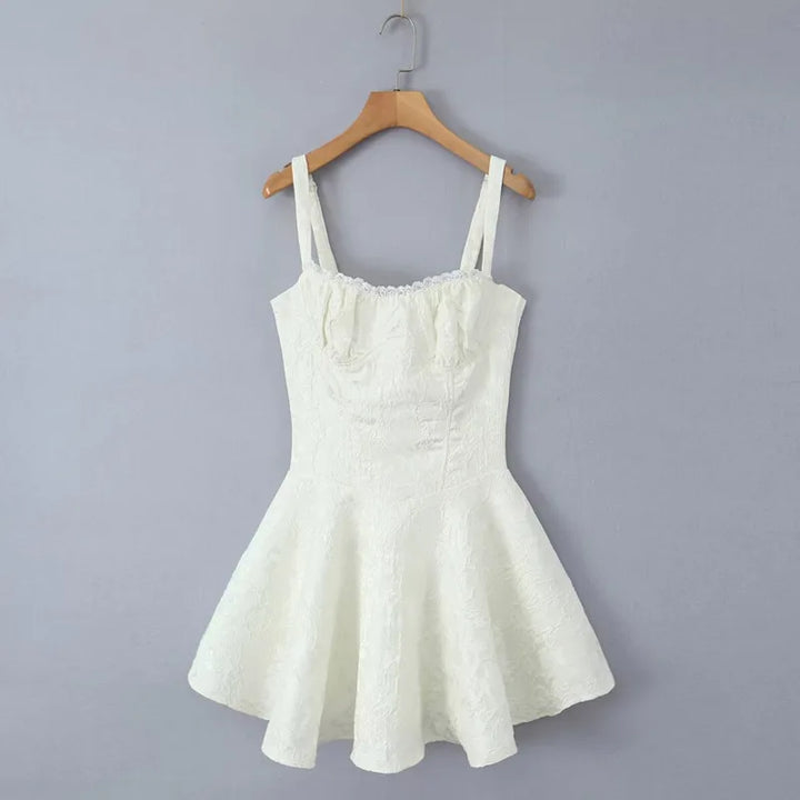 Mini Dress with Floral Embroidery and Lace Detail - Blanca