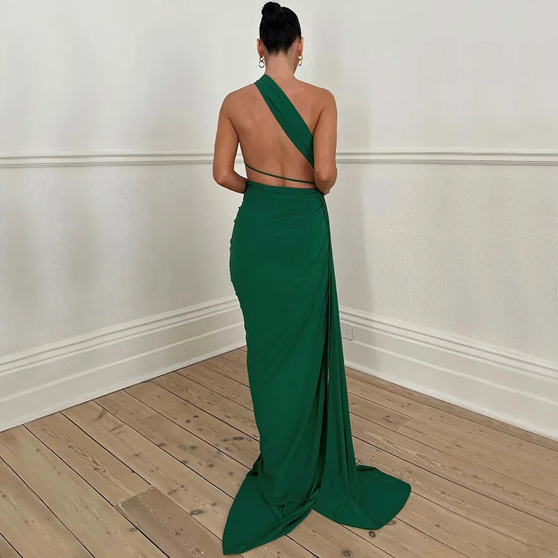 Cut Maxi Dress with Special Design and Covered Neckline - Golda