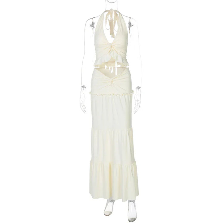 Two-piece set maxi skirt and neck tie top - Lorenza
