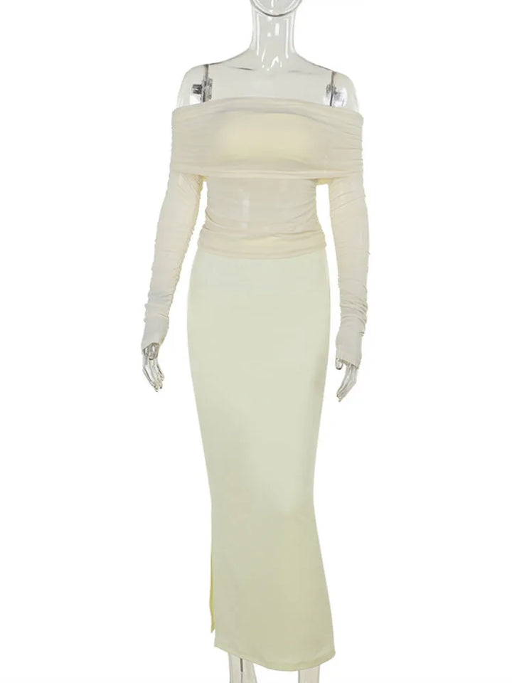Two-piece set: maxi skirt and off-shoulder mesh top - Blina