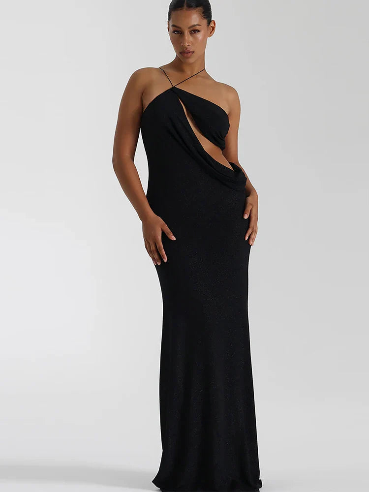 Knitted Sequin Maxi Dress with Cutout and Tie Detail - Cynthia