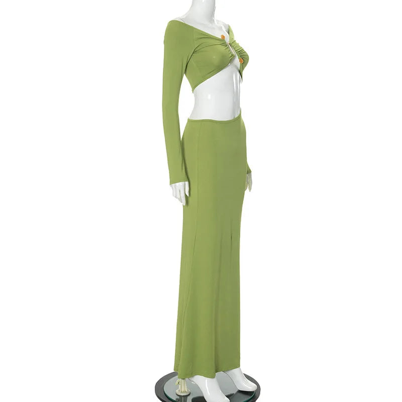 Maxi dress with exposed midriff and buckle design - Talia