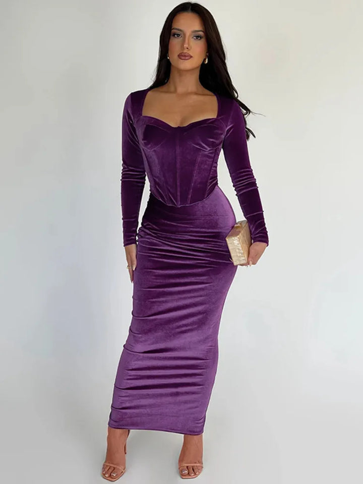 Velvet Two-Piece Set with Fitted Maxi Skirt and Top - Miranda