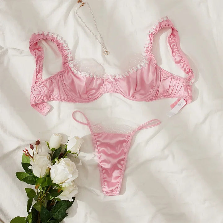 Satin Lingerie Set with Lace Detail - Adaline