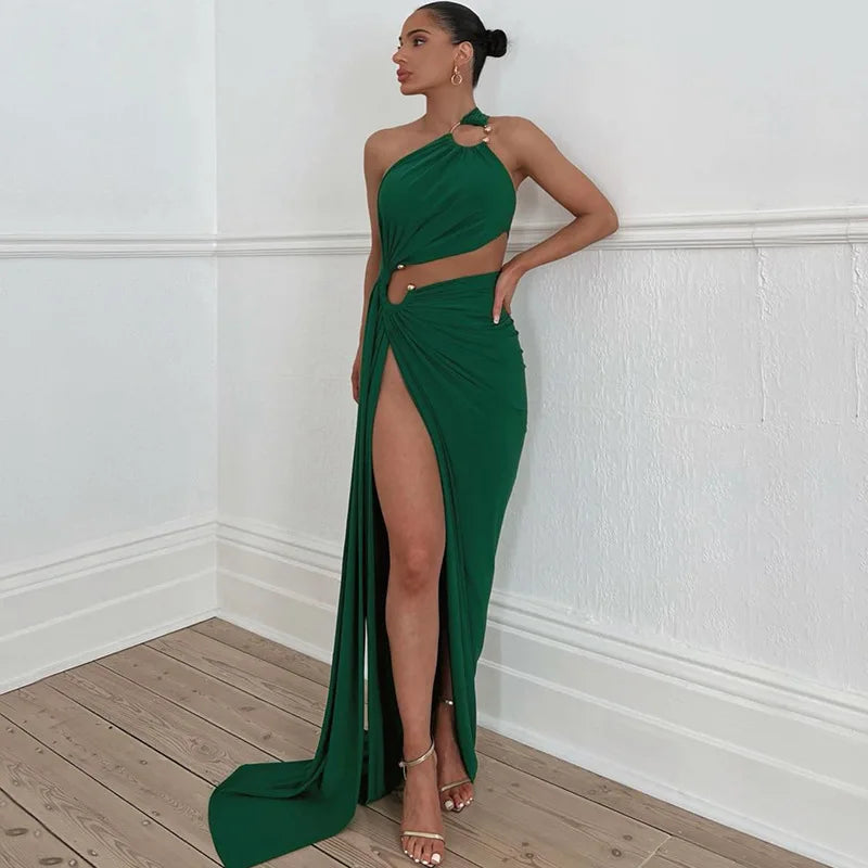 Cut Maxi Dress with Special Design and Covered Neckline - Golda
