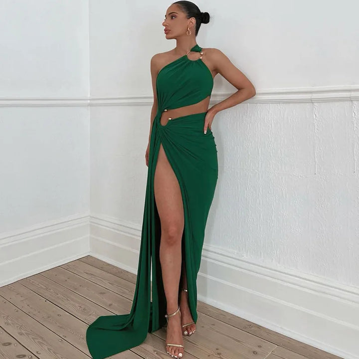 Cut Maxi Dress with Special Design and Covered Neckline - Golda