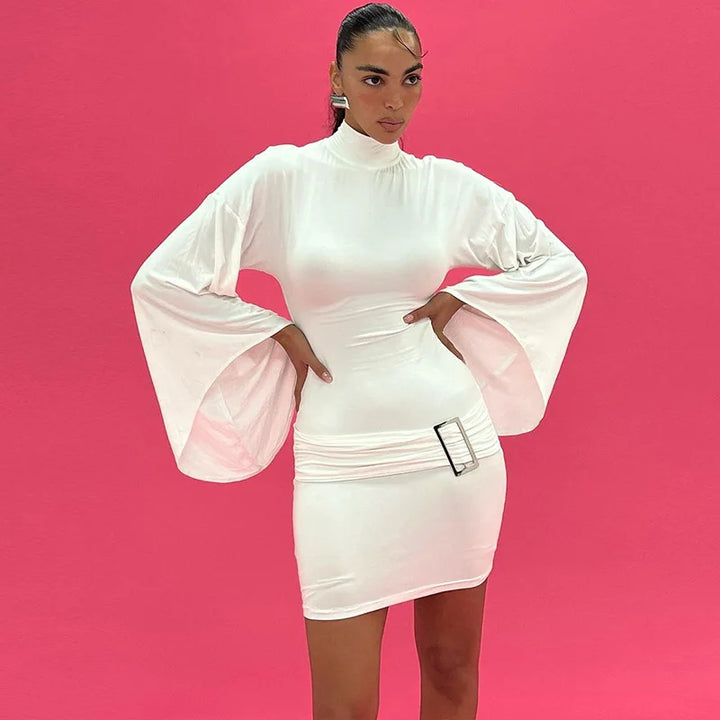 Golf Mini Dress with Belt Detail and Puff Sleeves - Moral