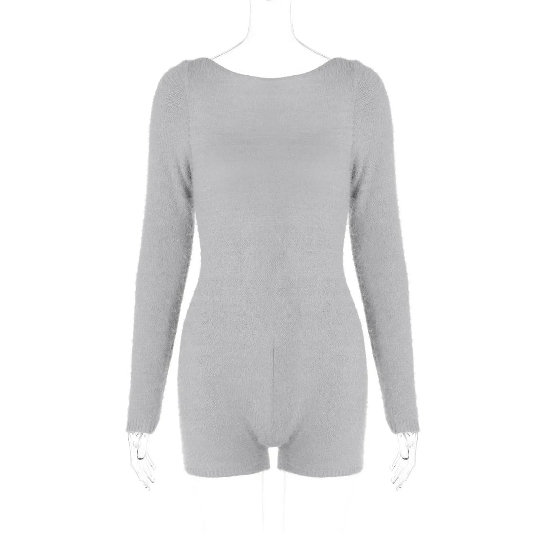 Short Wool Jumpsuit with Off-Shoulder Design - Elaine