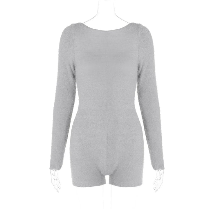 Short Wool Jumpsuit with Off-Shoulder Design - Elaine