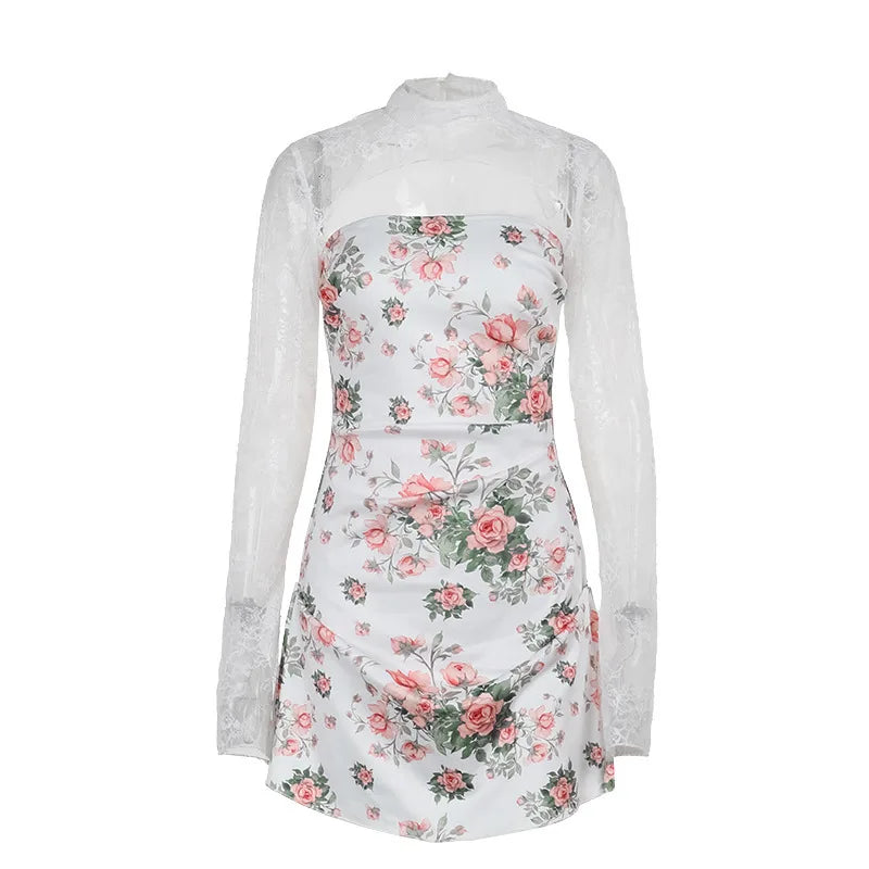 Floral mini dress with lace decoration - Sigal