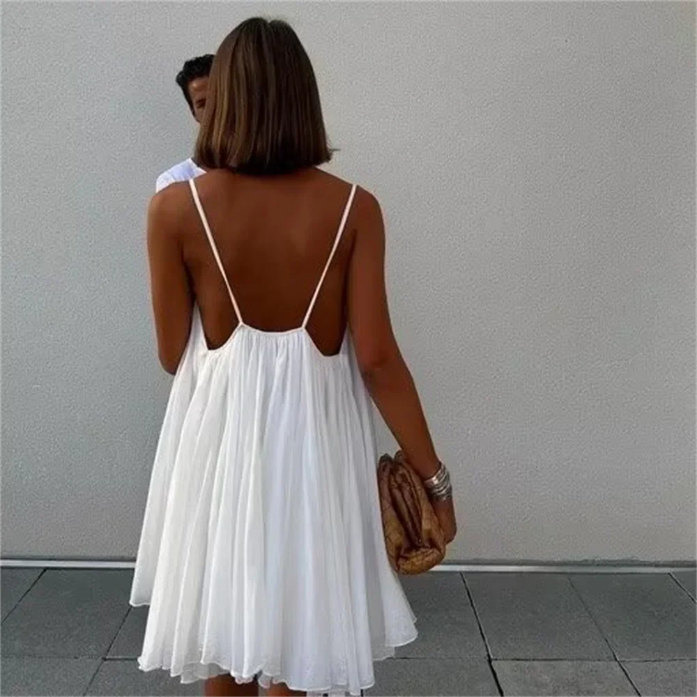 Ruffled Chiffon Mini Dress with Open Back - Penelope