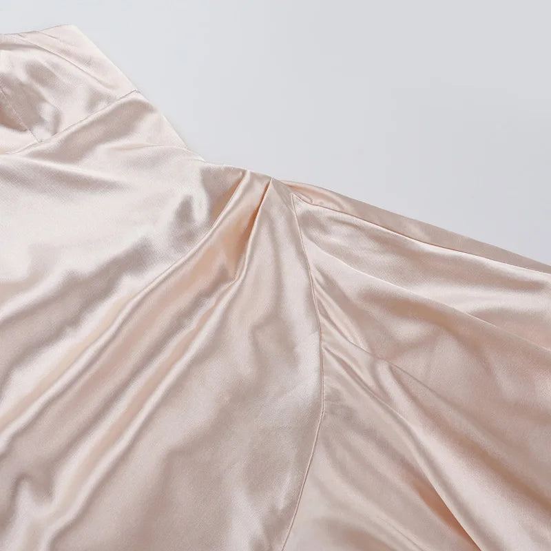 Satin Maxi Dress with Ruffle and Slit Detail - Siana