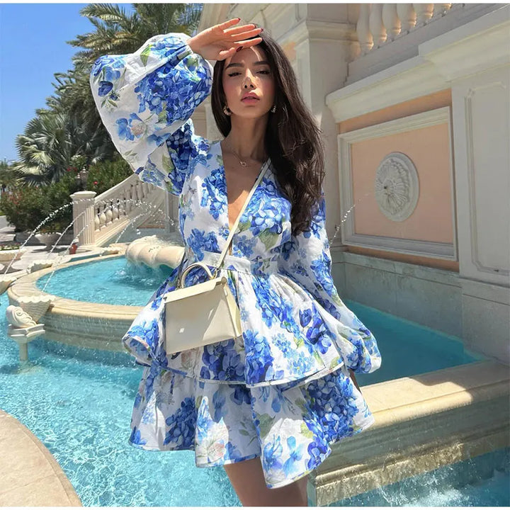 Floral Ruffled Mini Dress with Tiered Design - MIEL
