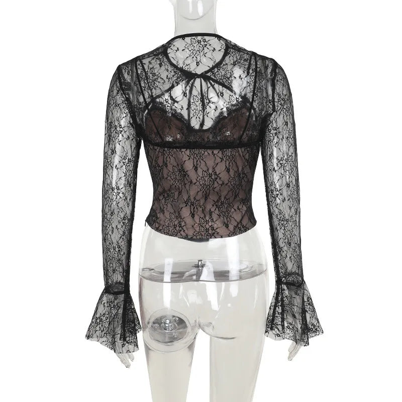 Lace corset top with lace sleeve decoration - Mila