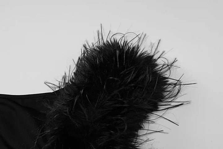 Elegant one-shoulder maxi evening dress decorated with feathers - Talia