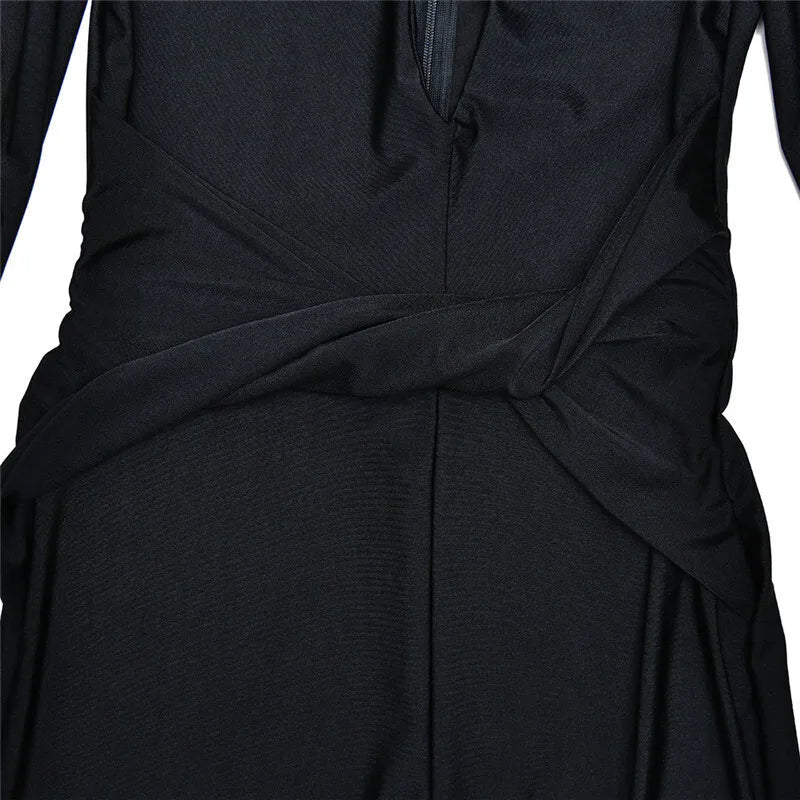 Fitted long jumpsuit with shaping fabric, deep V neckline, and cross decoration - Laini