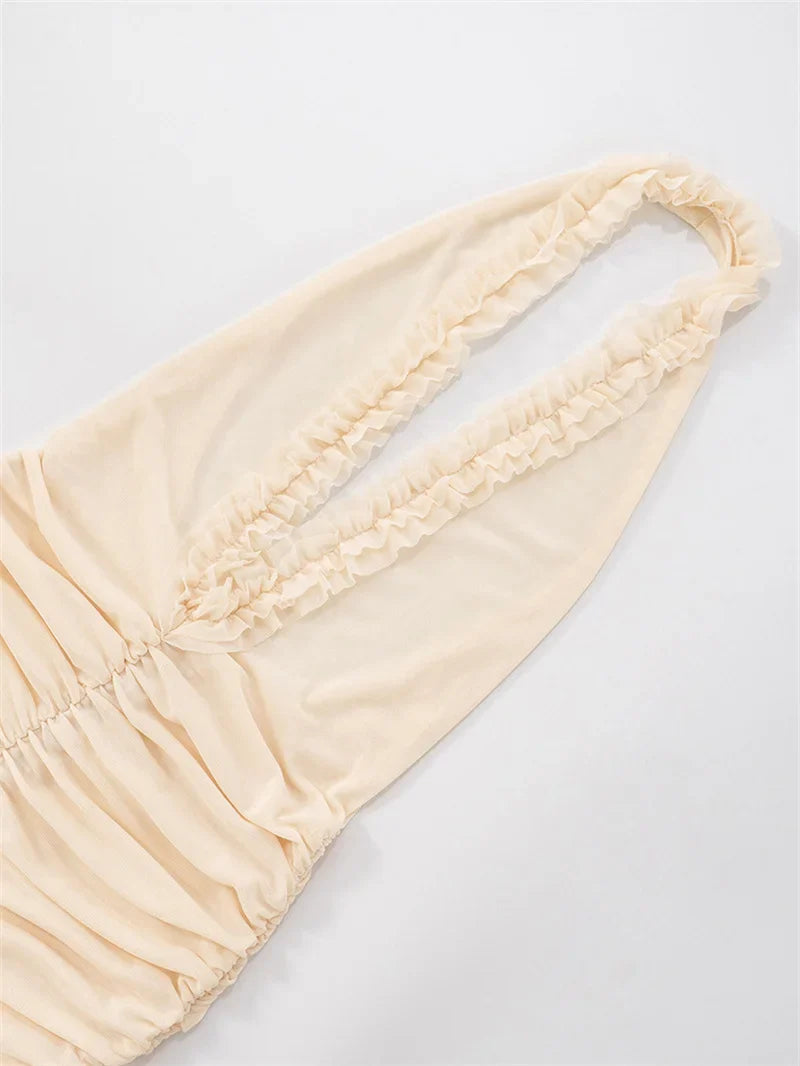 Maxi chiffon dress with ruffles and asymmetric design with matching scarf detail - Milka