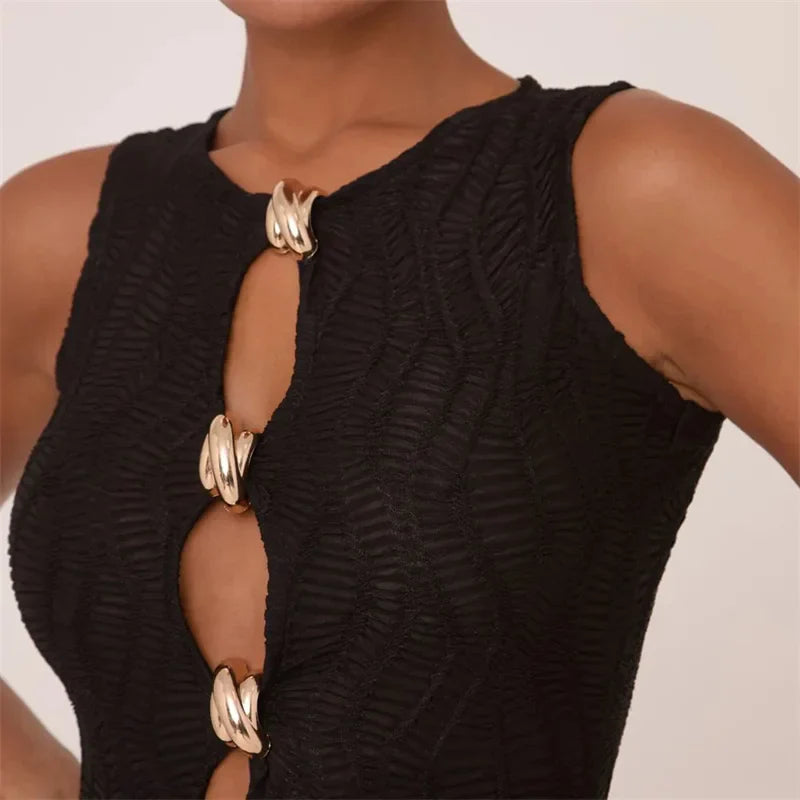 Mini knitted mesh dress decorated with buckles - Richie