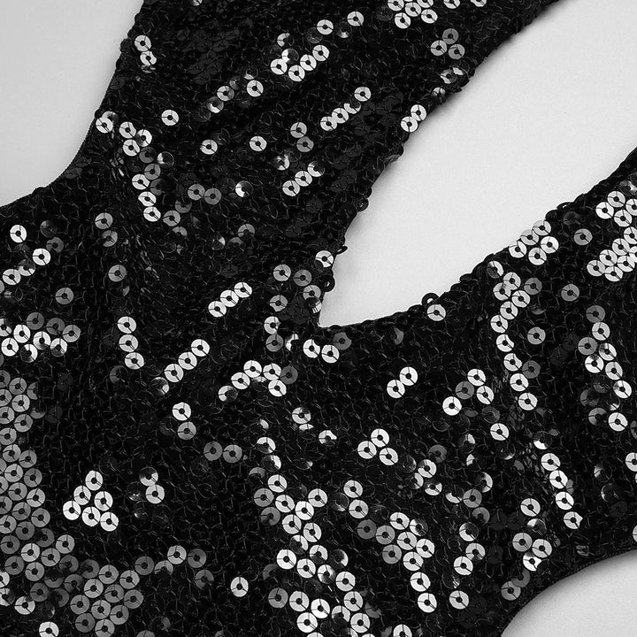 Sequin Maxi Dress with Cross Design and Open Back - Blake