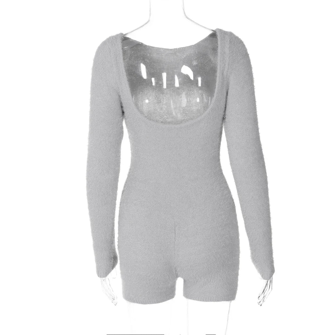 Short Wool Jumpsuit with Off-Shoulder Design - Elaine
