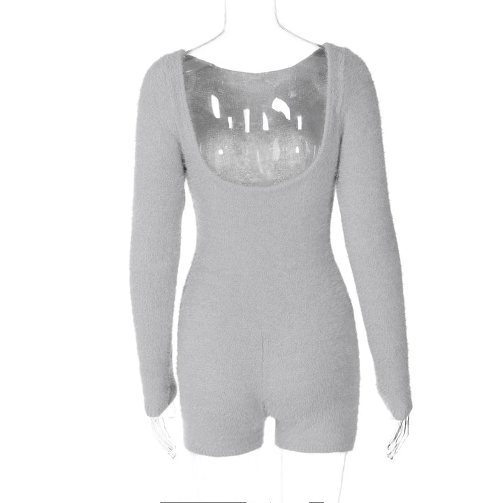 Short Wool Jumpsuit with Off-Shoulder Design - Elaine
