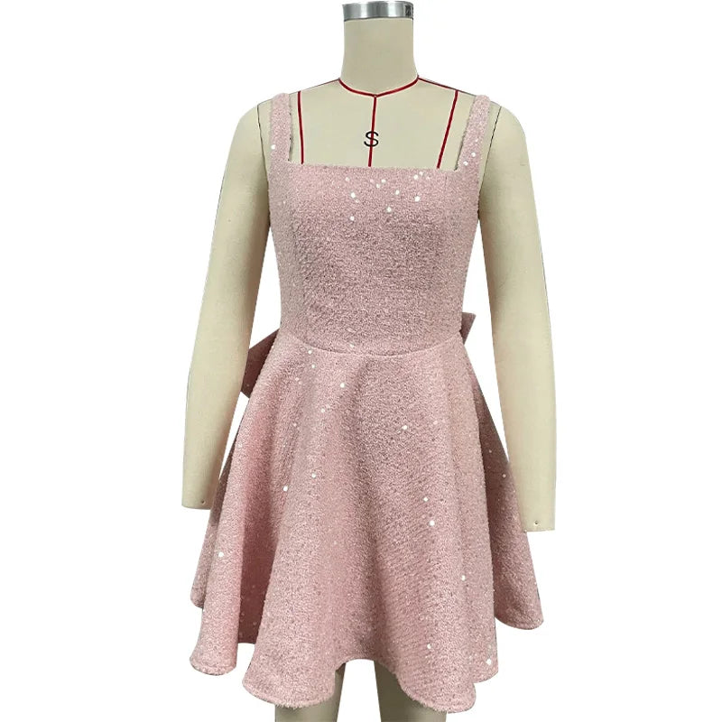 A-Line Mini Sequin Dress with Bow Detail on Back - Alayna