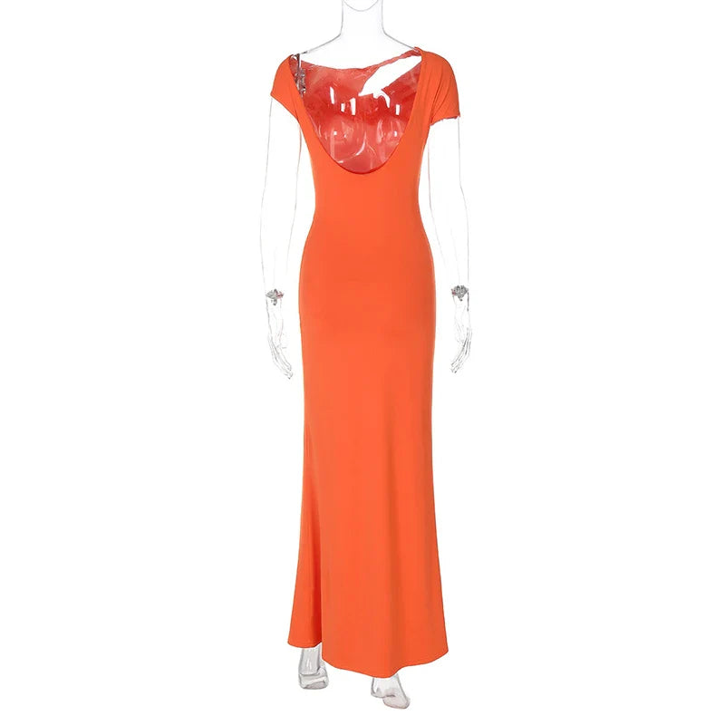Maxi Open Back Dress with Flower Buckle Detail - Marina