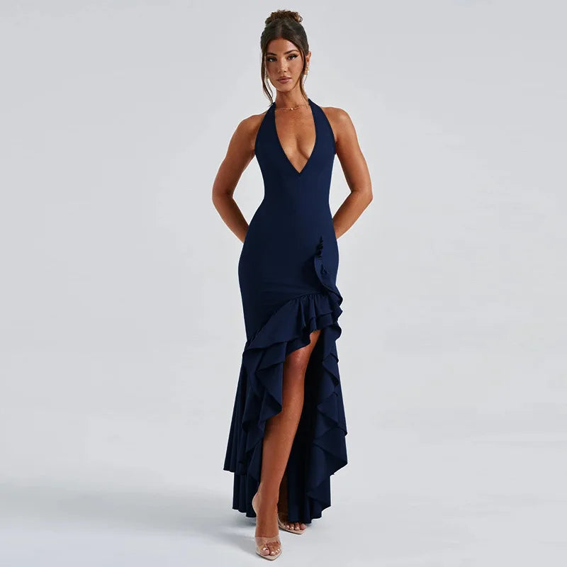 Maxi Dress with Ruffle and Open Back - Rosalina