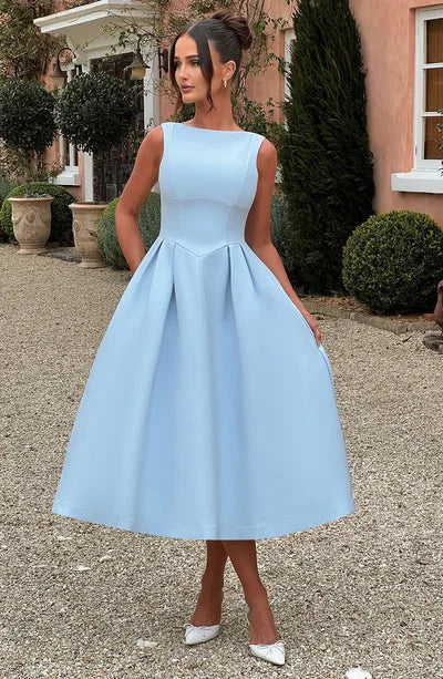 Classic midi A-line dress with open back - Alaya