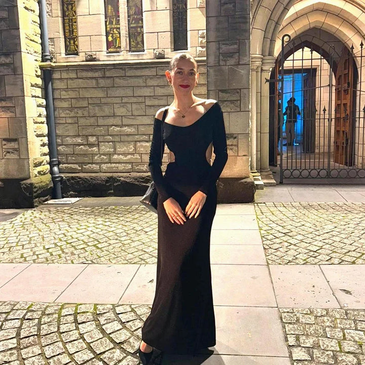 Maxi Dress with Open Back and Waist, Chain Decoration - Denis