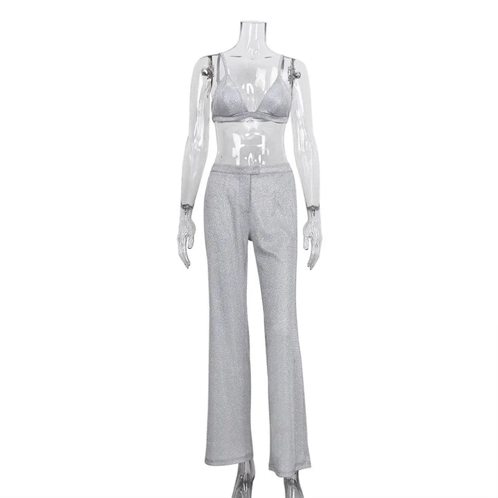 Three-Piece Sequin Suit with Bra, Blazer, and Long High-Waisted Pants - Pasha