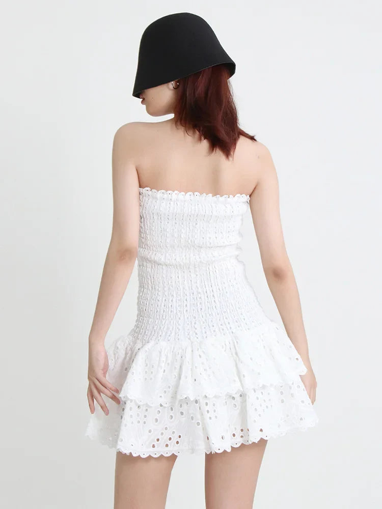 Strapless Mini Dress with Ruching and Ruffle - Diane