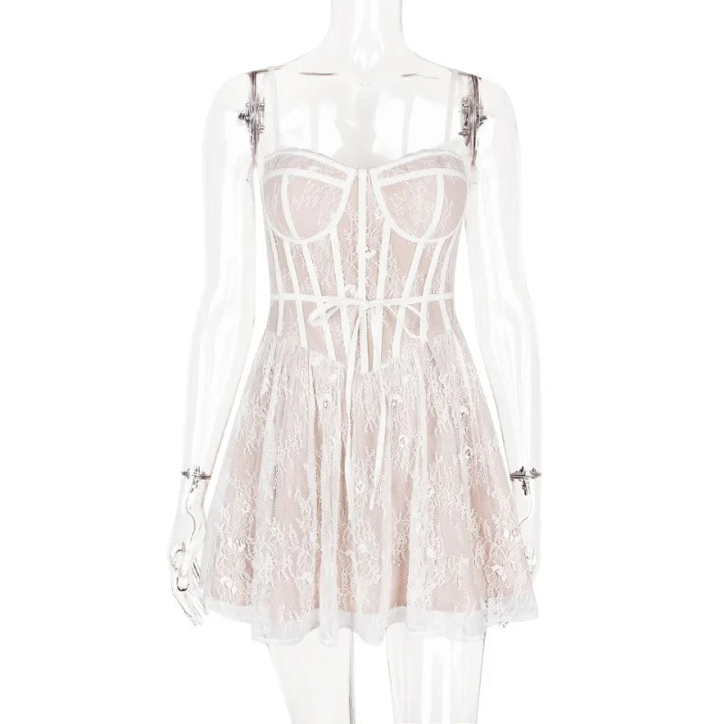 Mini Lace A-Line Dress with Corset Design - Milan