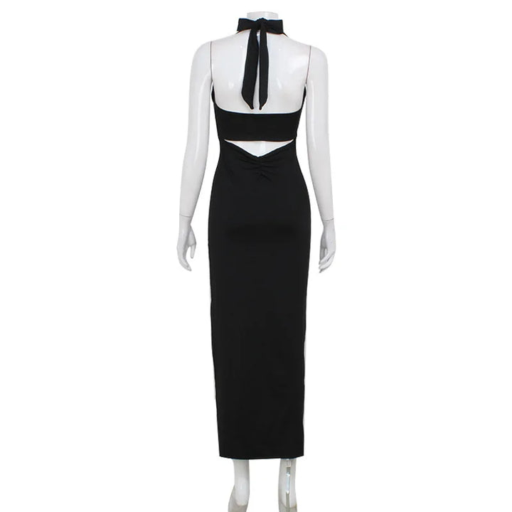 Maxi Dress with Ruching, V-Neckline, and Neck Tie - Nevaeh
