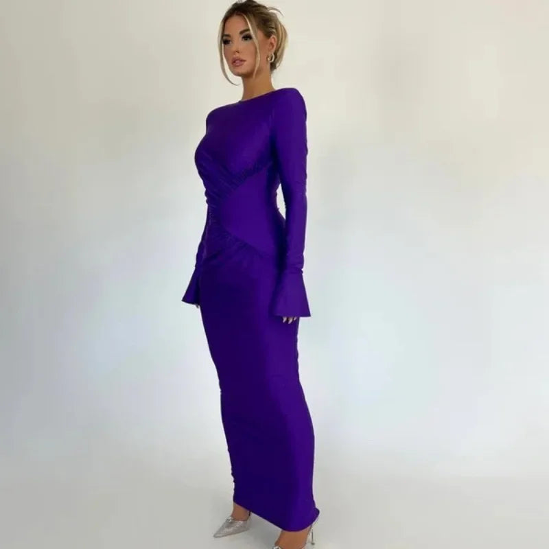 Ruched Shiny Fabric and Shaping Maxi Dress - Anahel