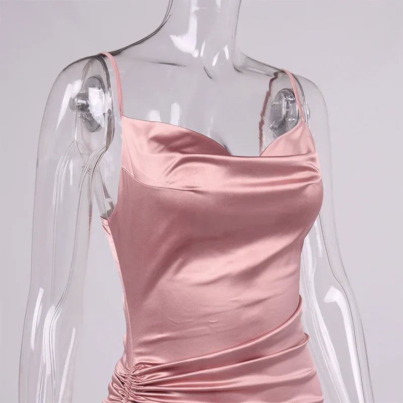Midi satin dress with ruching - Lis