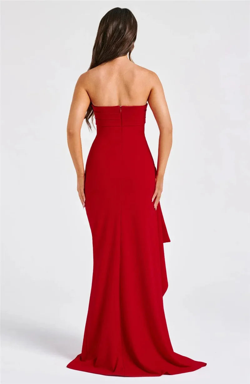 Ruffled strapless maxi dress with deep slit - Molina