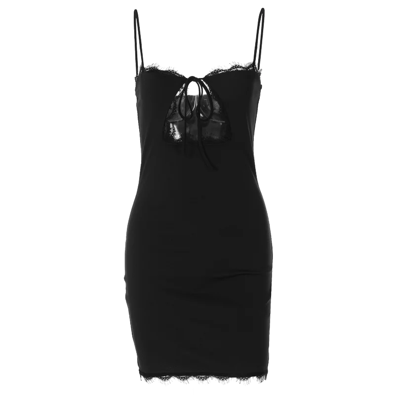 Mini dress decorated with lace and chest tie - Mila