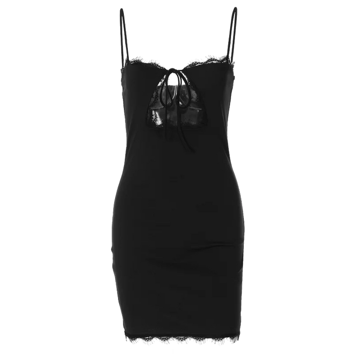 Mini dress decorated with lace and chest tie - Mila