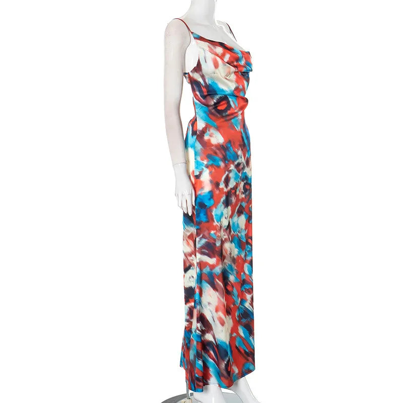 Colorful Satin Maxi Dress - Skylar